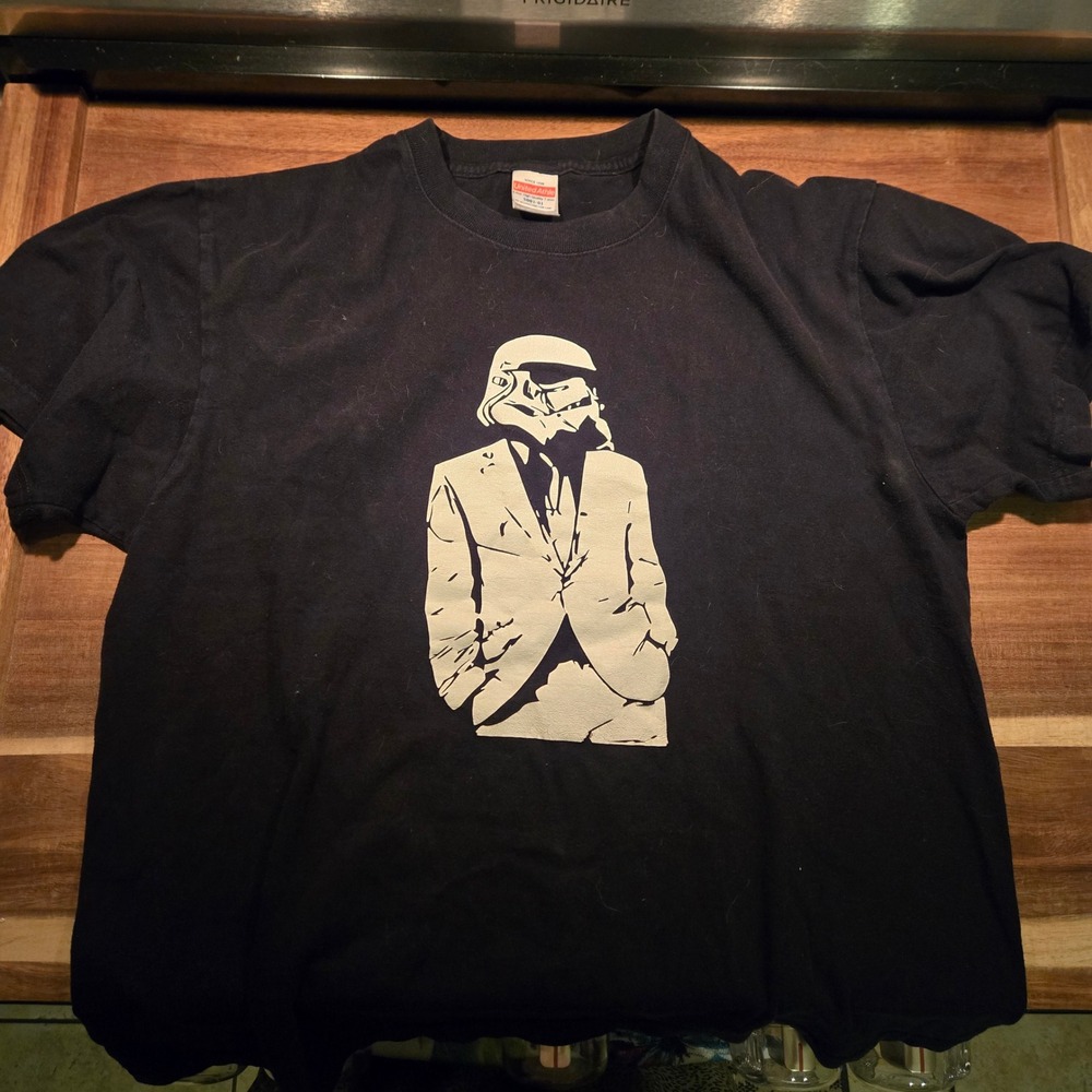 Custom made United Athle Stormtrooper in Suit Yoda Graphic T-Shirt Black Size L